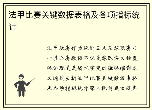 法甲比赛关键数据表格及各项指标统计